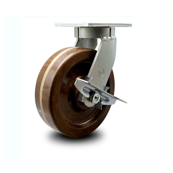 8 Inch Heavy Duty High Temp Phenolic Swivel Caster with Brake and Swivel Lock